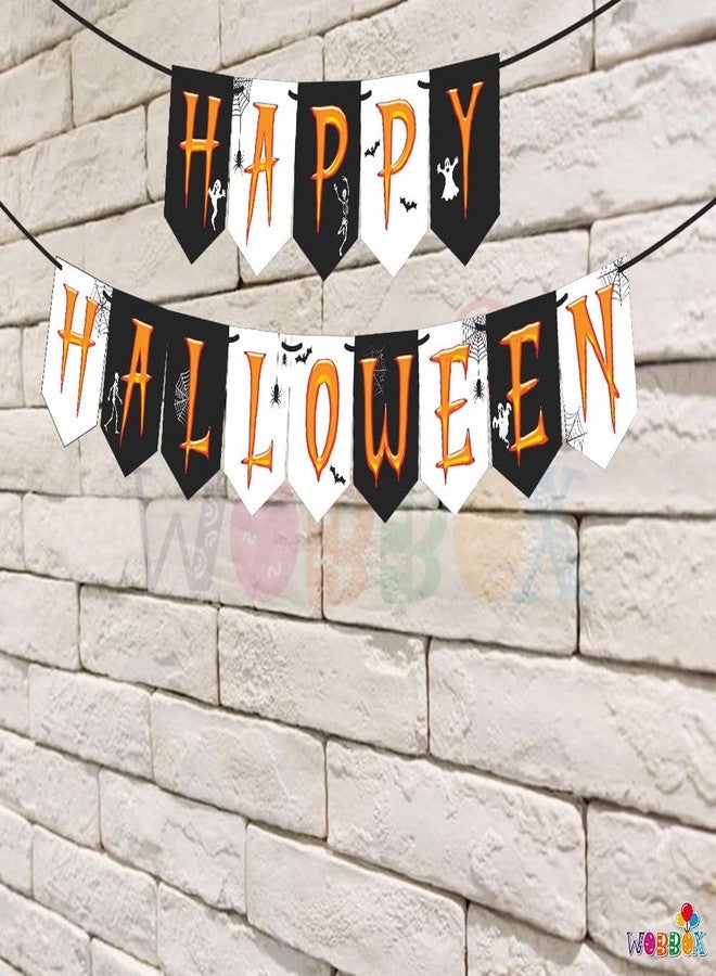 Wobbox Halloween Bunting Banner Horror Doodle Happy Halloween Bunting Banner, Halloweens Decorations Item (Black & White) - Image 4
